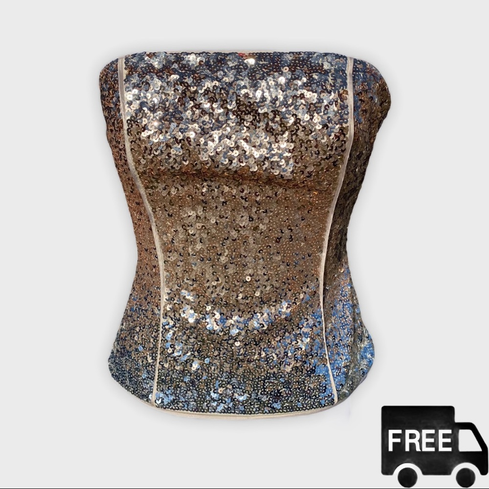 WHBM OMBRE MIXED METALLIC SEQUIN BUSTIER